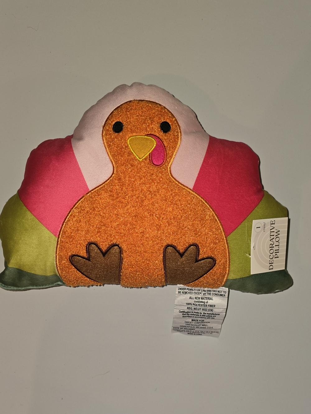 Whimsical Turkey Accent Pillow in Orange, Pink & Green